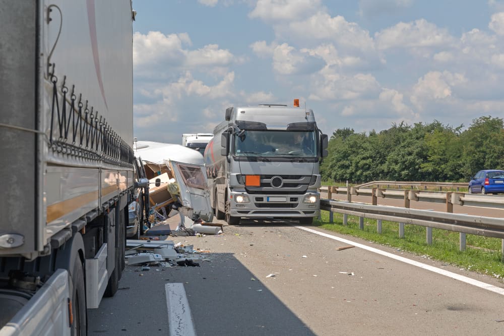 Truck accident caused by a car that failed to keep its distance