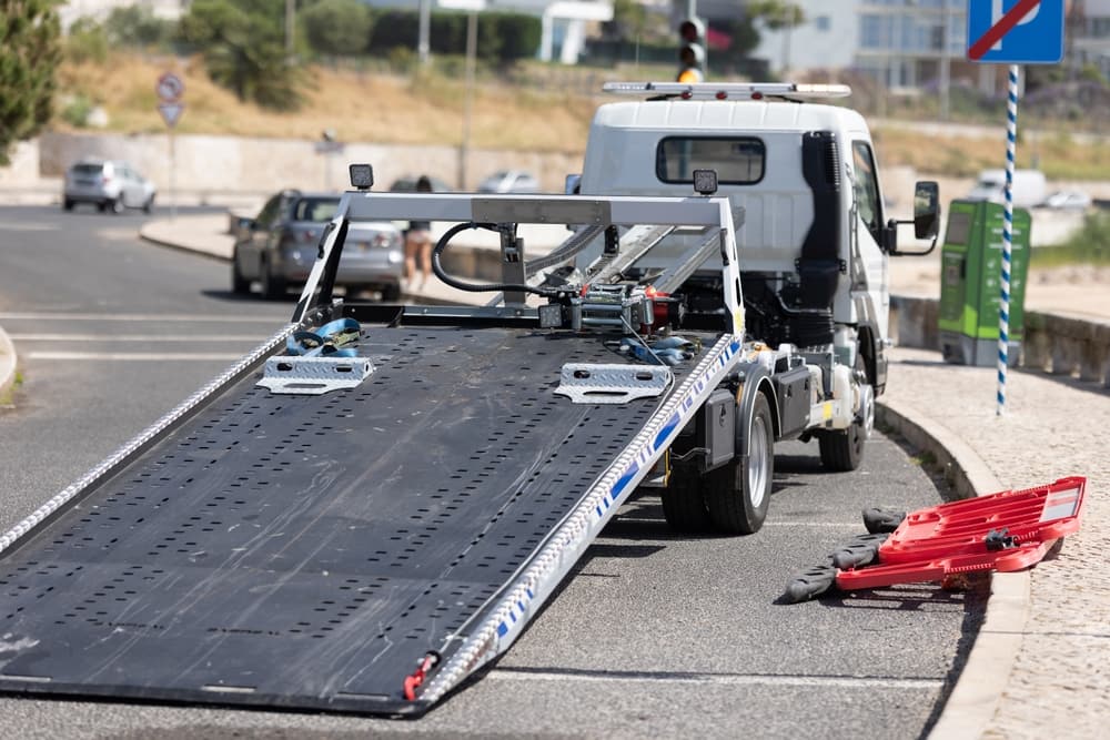 Tow truck involved in a crash on road